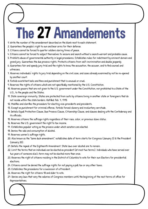Printable 27 Amendments