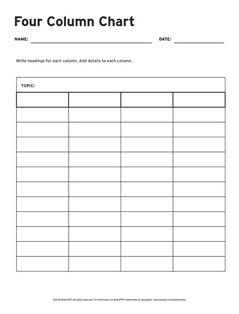 Printable 4 Column Chart Template