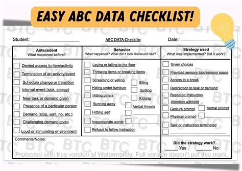 Printable Abc Data Sheet Checklist