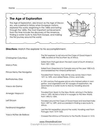 Printable Age Of Exploration Worksheet