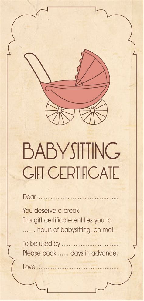 Gift Certificate For Babysitting Babysitting Gift Cards The Best
