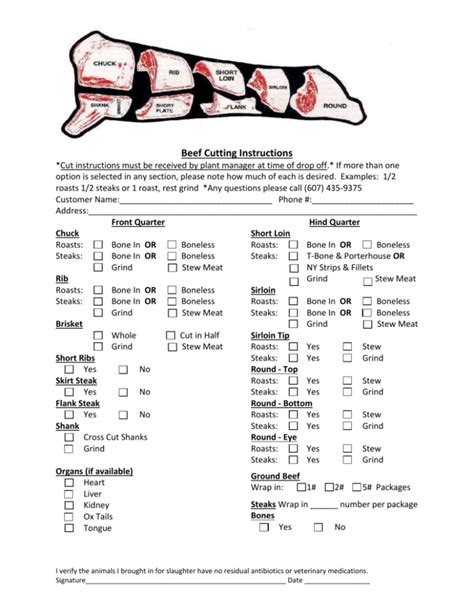 Printable Beef Cut Sheet