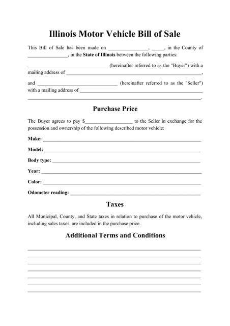 Printable Blank Bill Of Sale For Car Illinois