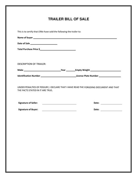 Printable Blank Bill Of Sale For Trailer