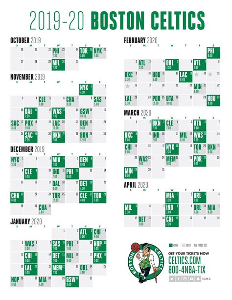 Printable Boston Celtics Schedule