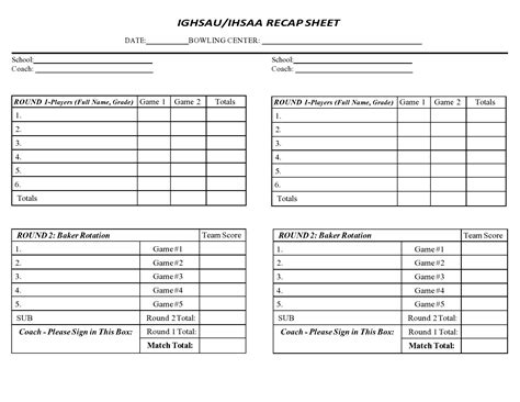 Printable Bowling Recap Sheets