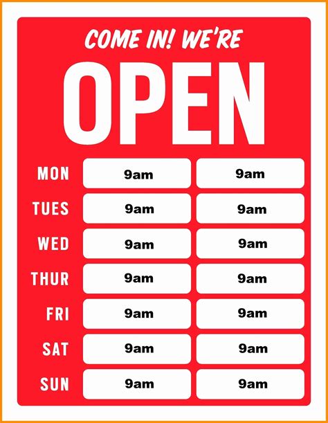 Printable Business Hours Sign