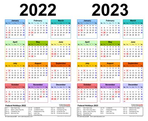 Printable Calendar 2022 And 2023 With Holidays