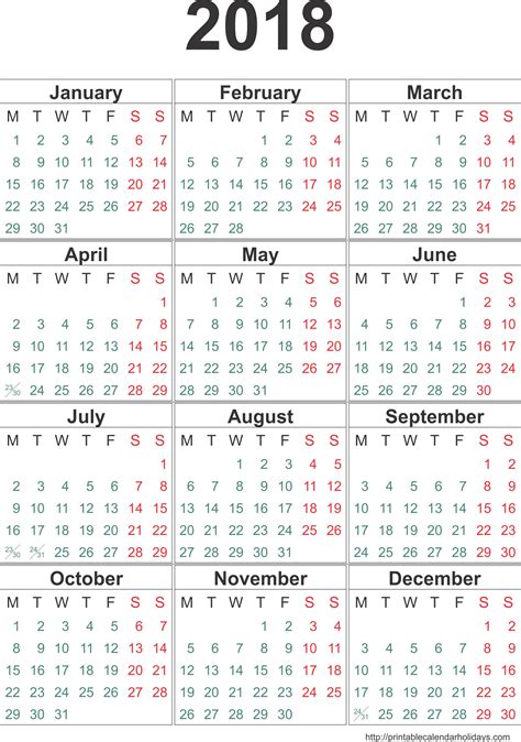 Printable Calendar For 2018