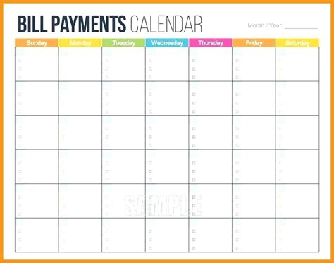 Printable Calendar For Bills