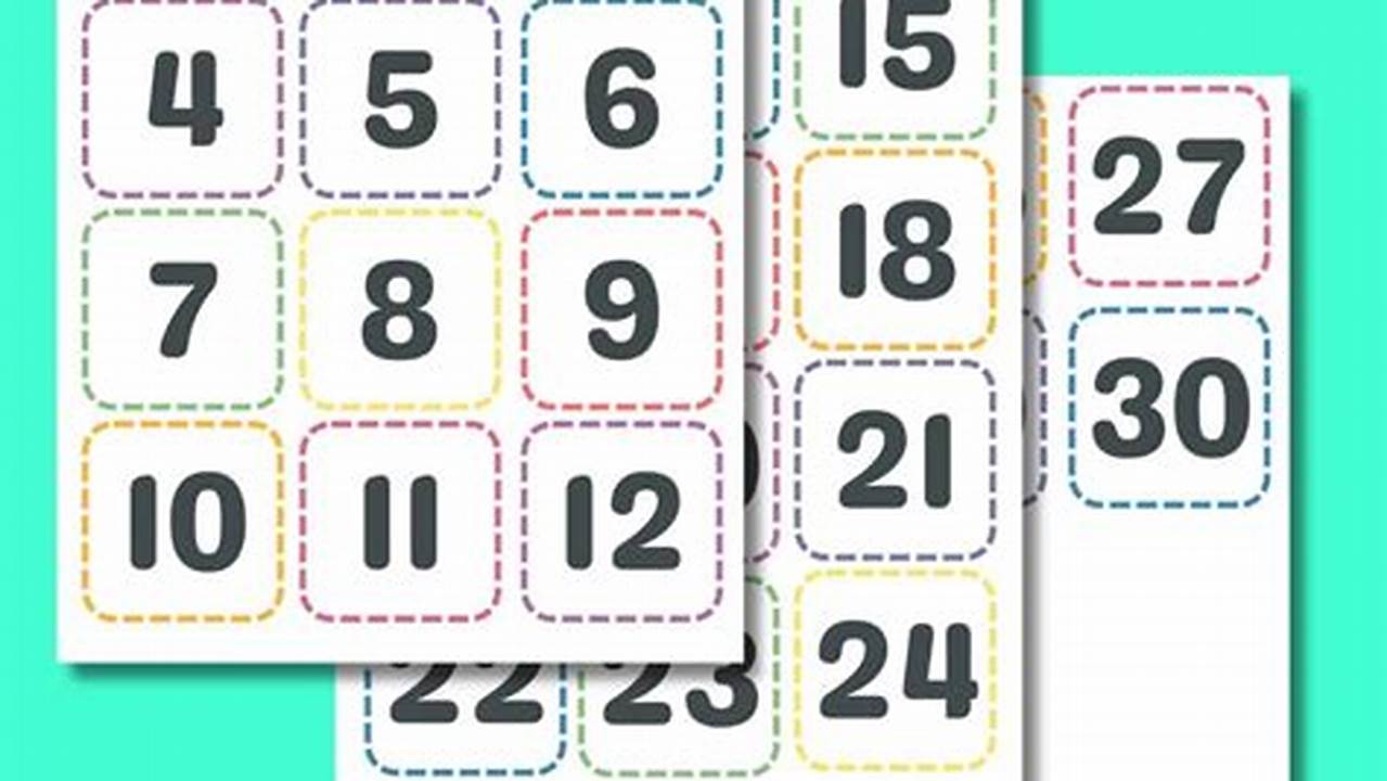 Printable Calendar Numbers Free