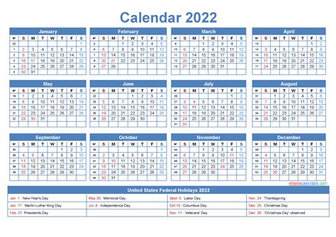 Printable Calendar Weekly 2022