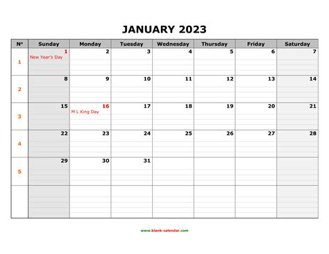 Printable Calendar With Lines 2023