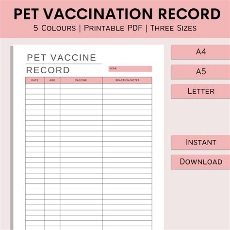 Printable Canine Vaccination Record