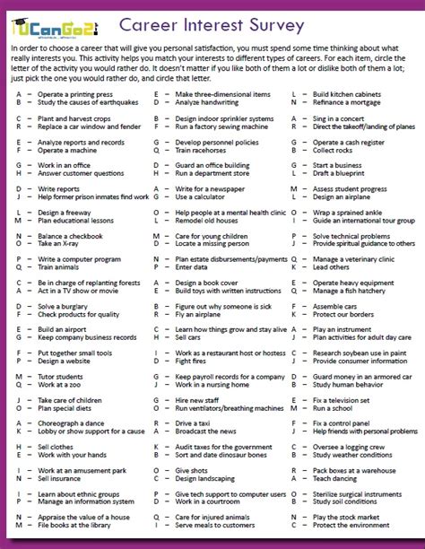 Printable Career Test For Students