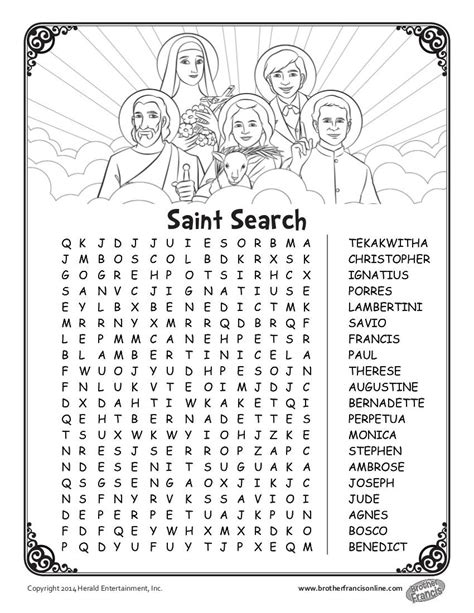 Printable Catholic Saints Worksheets