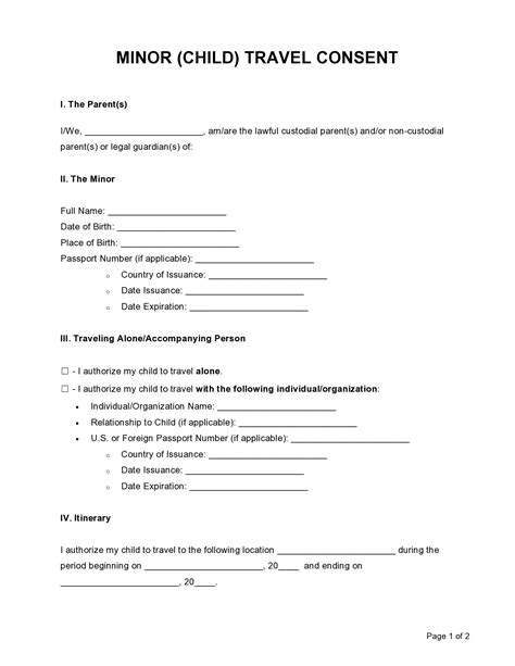 Printable Child Travel Consent Form