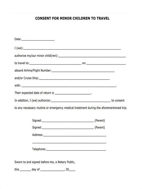 Printable Consent Form For Minor To Travel