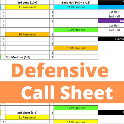 Printable Defensive Play Call Sheet
