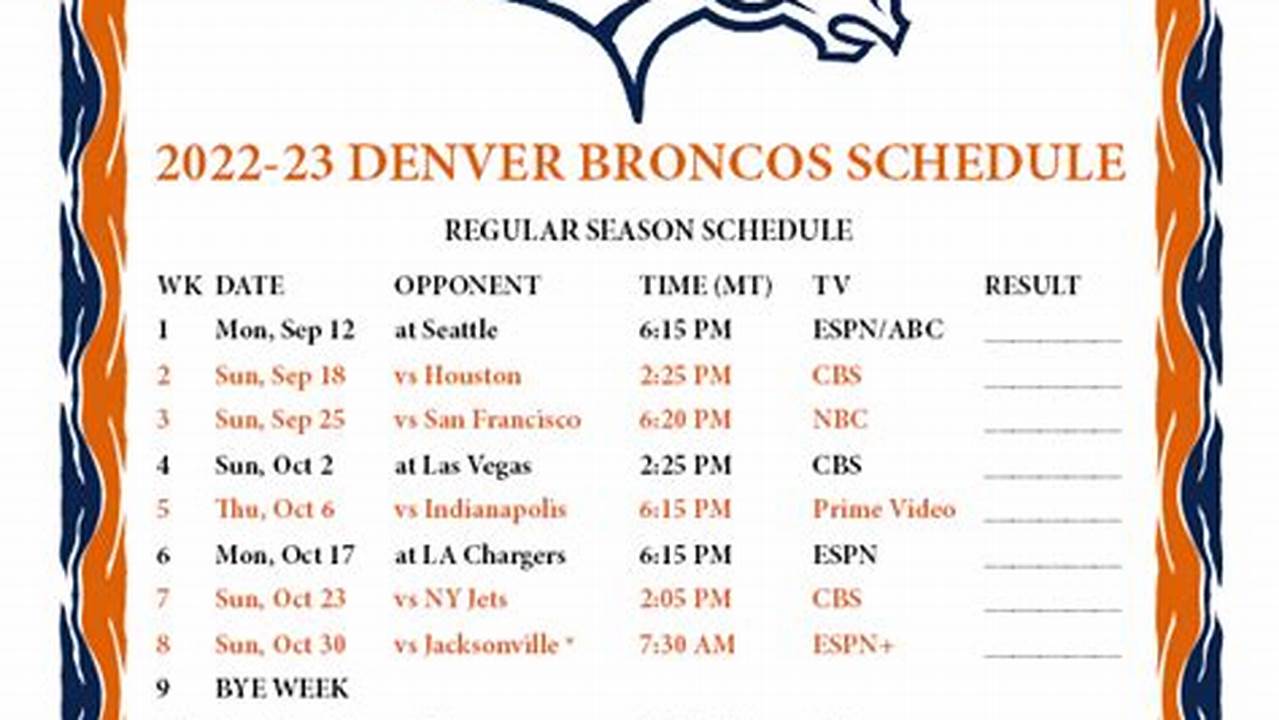 Printable Denver Broncos Schedule 2024 2024 Calendar