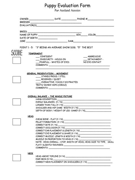 Printable Dog Behavior Assessment Form