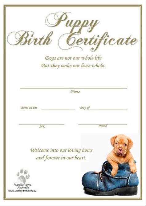 Printable Dog Birth Certificates