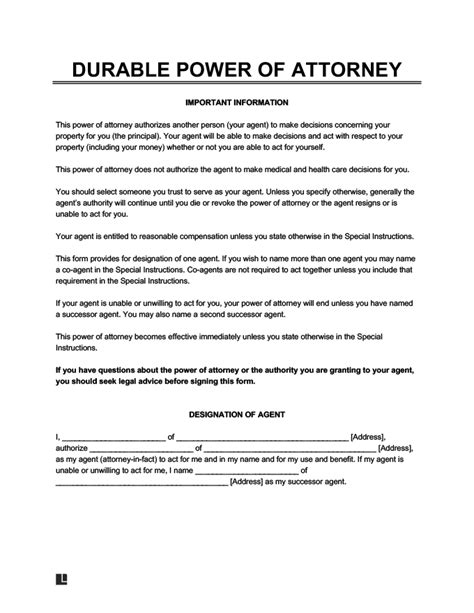 Printable Durable Power Of Attorney