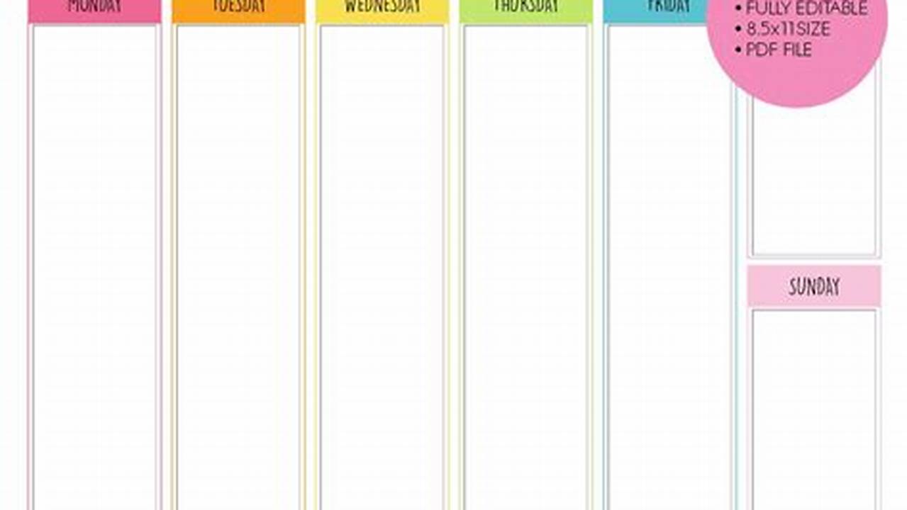 Printable Editable Weekly Calendar