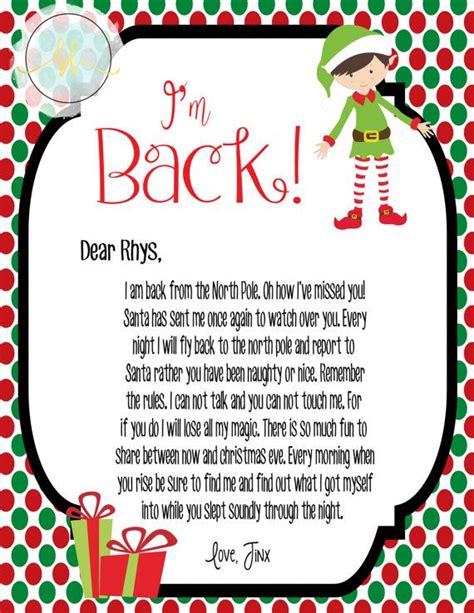 Printable Elf On The Shelf Return Letter