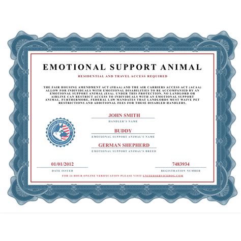 Printable Emotional Support Animal Certificate