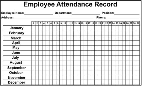 Printable Employee Attendance Tracker