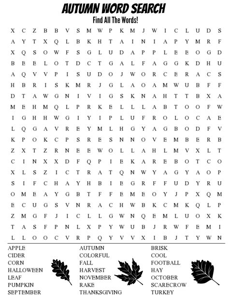Printable Fall Word Search Puzzles