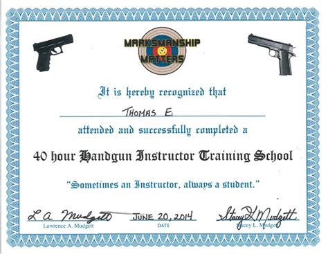 Printable Firearms Training Certificate Template