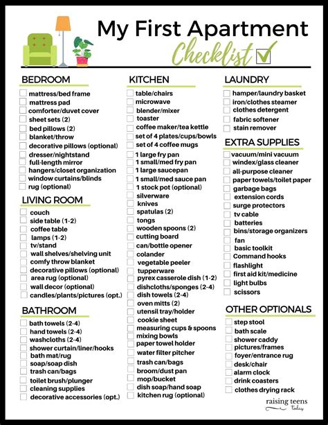 Printable First Apartment Checklist