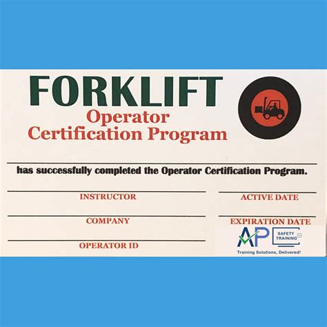 Printable Forklift Certification Card Template