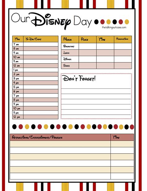 Printable Free Disney Itinerary Planner