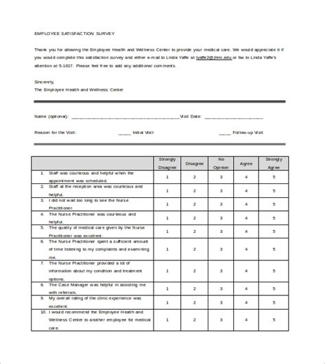 Printable Free Employee Satisfaction Survey Template Word