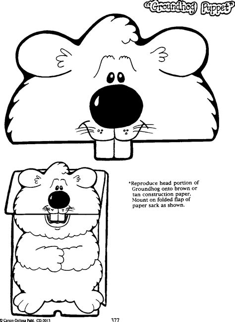 Printable Groundhog Puppet Template