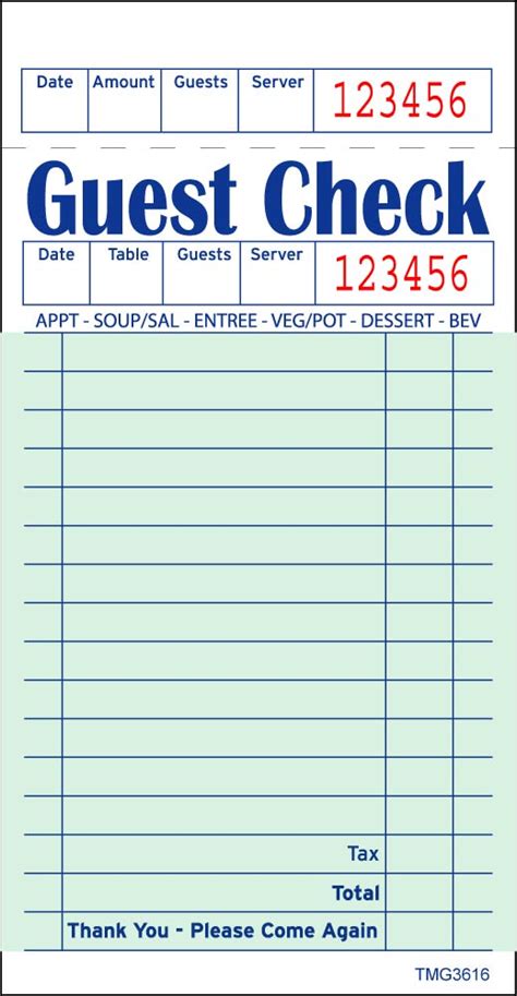 Printable Guest Check