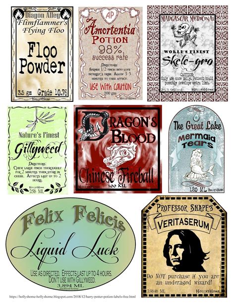 Printable Harry Potter Potions Recipes