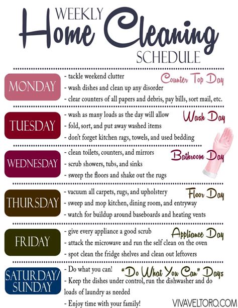 Printable Home Cleaning Schedule