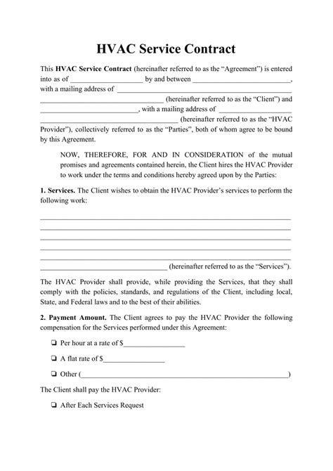 Printable Hvac Contract Template