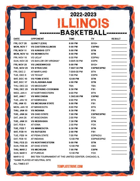 Printable Illini Basketball Schedule