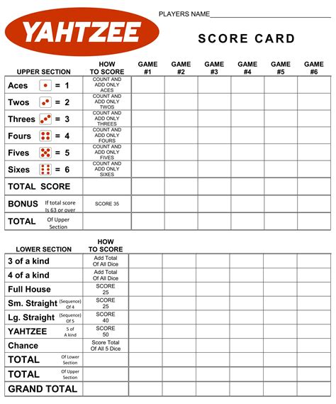 Printable Large Yahtzee Score Sheets