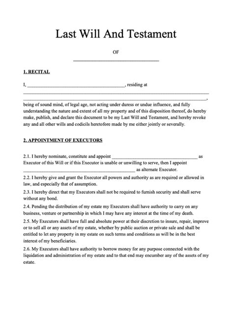 Printable Last Will And Testament Sample