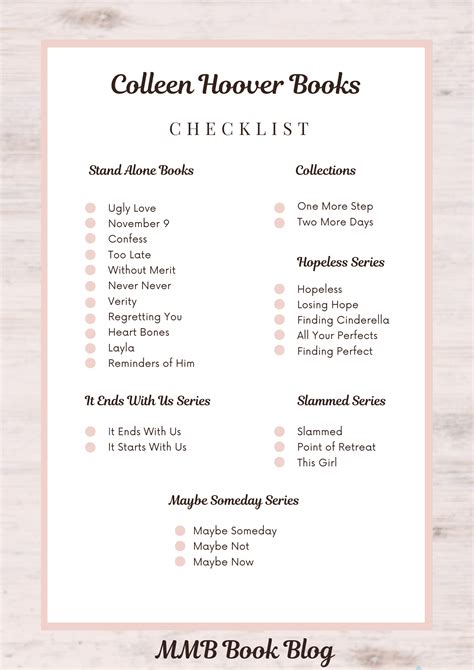 Printable List Of Colleen Hoover Books