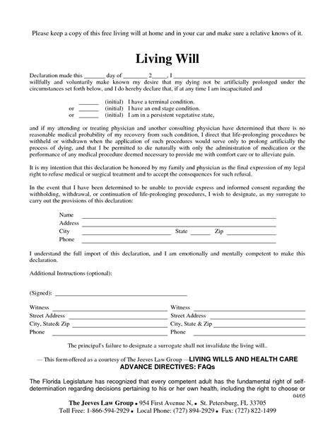 Printable Living Will Free