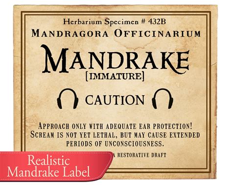 Printable Mandrake Harry Potter Label