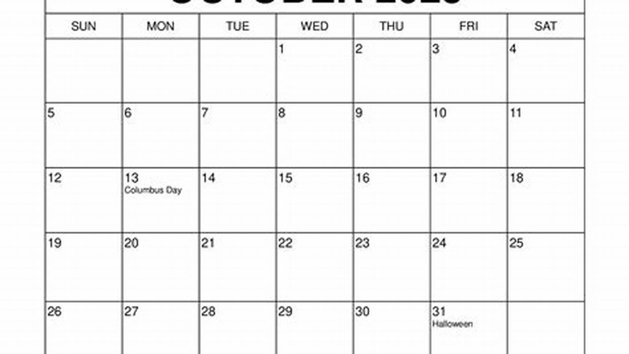 Printable Monthly Calendar For October 2025