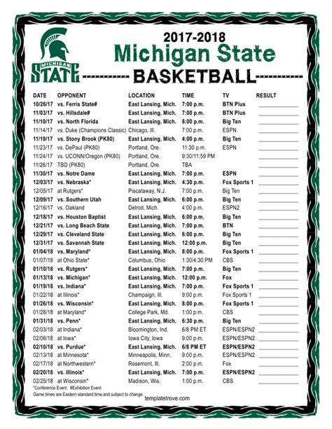 Printable Msu Basketball Schedule